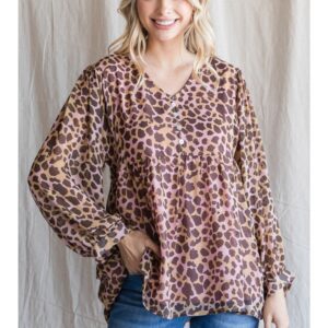 PINK AND BROWN ANIMAL PRINT BABYDOLL TOP