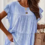 BLUE AND WHITE SEERSUCKER BABYDOLL TOP
