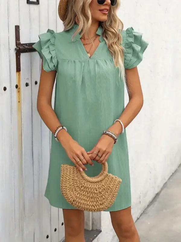 V-NECK DRESS WITH RUFFLE SLEEVE - Image 2