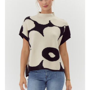 FLORAL SHORT SLEEVE SWEATER WITH CAP SLEEVE