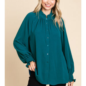 TEAL TOP WITH FRILLED MOCK NECK