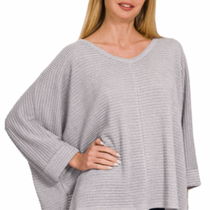 3/4 SLEEVE V-NECK JACQUARD SWEATER