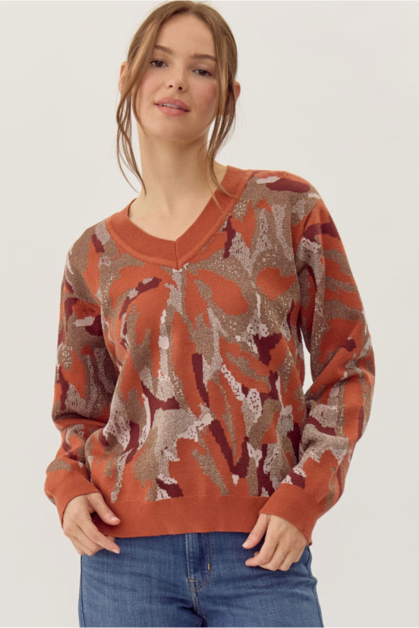original.jpeg RUST ABSTRACT PRINT SWEATER - Image 1
