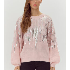 PINK AND SILVER SEQUIN SWEATER