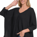 3/4 SLEEVE V-NECK HIGH/LOW SWEATER