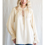 CHAMPAGNE TOP WITH FRILLED NECK AND SLEEVES
