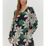 BLACK AND GREEN FLORAL DRESS WITH POCKETS
