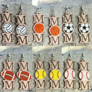 WOODEN SPORTS MOM EARRINGS