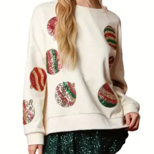 PINK CHRISTMAS ORNAMENT SEQUIN PULLOVER