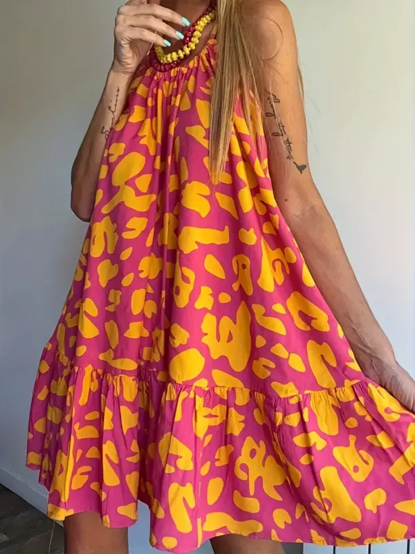 ANIMAL PRINT RUFFLE TRIM SUNDRESS