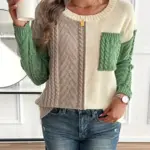 GREEN COLOR BLOCK SWEATER