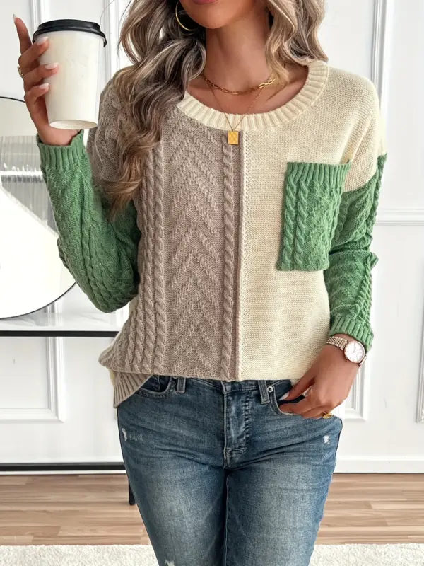 GREEN COLOR BLOCK SWEATER