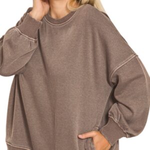 PLUS-SIZE FLEECE HI-LOW HEM PULLOVER WITH POCKETS