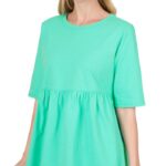 ROUND NECK EMPIRE WASTE SHIRRING TOP