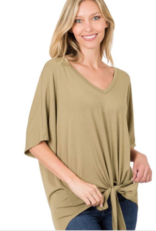 LUXE RAYON V-NECK TIE FRONT TOP - Image 3