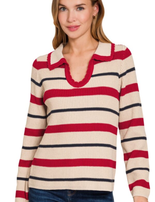 STRIPED COLLARED SWEATER