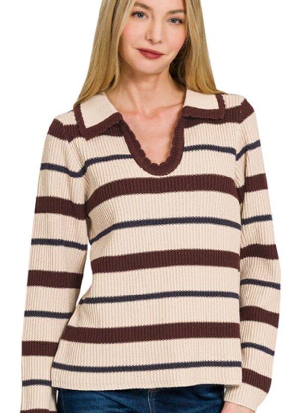 STRIPED COLLARED SWEATER - Image 2