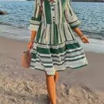 V-NECK STRIPED TIERED DRESS