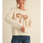 CREAM SEQUIN BOW SWEATER