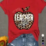 RED ANIMAL PRINT TEACHER GRAPHIC T-SHIRT