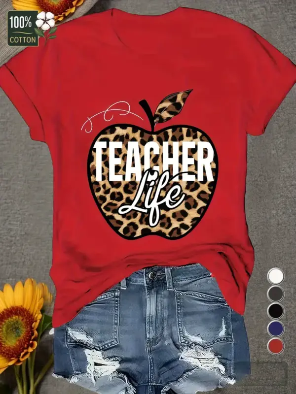 RED ANIMAL PRINT TEACHER GRAPHIC T-SHIRT