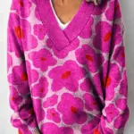PINK FLORAL V-NECK PULLOVER