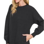 FLEECE BOYFRIEND PULLOVER WITH POCKETS