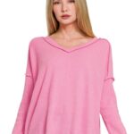 BRUSHED RIBBED V-NECK SWEATER