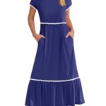 SHORT SLEEVE MAXI DRESS WITH RICK RACK TRIM AND POCKETS