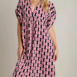 COLLARED SPLIT NECK GEO PRINT DRESS