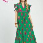 FLORAL RUFFLE TRIM MAXI DRESS