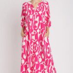 SPLIT NECK GEO PRINT DRESS WITH POCKETS