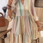 MULTI-COLORED TIERED BELL SLEEVE DRESS