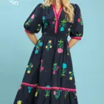 NAVY AND MULTI COLORED FLORAL DRESS