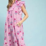 PINK FLORAL AND STRIPED DRESS WITH POCKETS