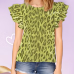 CITRUS GREEN ANIMAL PRINT TOP WITH FLUTTER SLEEVE