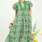 GREEN AND WHITE GEO PRINT MIDI DRESS