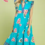 FLORAL TIERED MIDI DRESS WITH FLUTTER SLEEVES