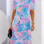 PINK AND AQUA FLORAL DRESS